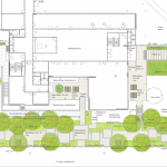 Oversigtskort over forslag til udendørsareal omkring den sydlige del af Borgerhuset