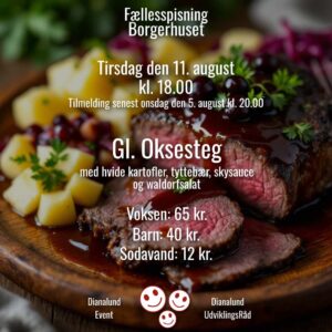 Fællesspisning - Barn - Gl. Oksesteg med kartofler, tyttebær, sauce og waldorfsalat
