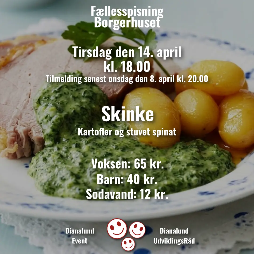 Fællesspisning - Voksen - Skinke med kartofler og stuvet spinat