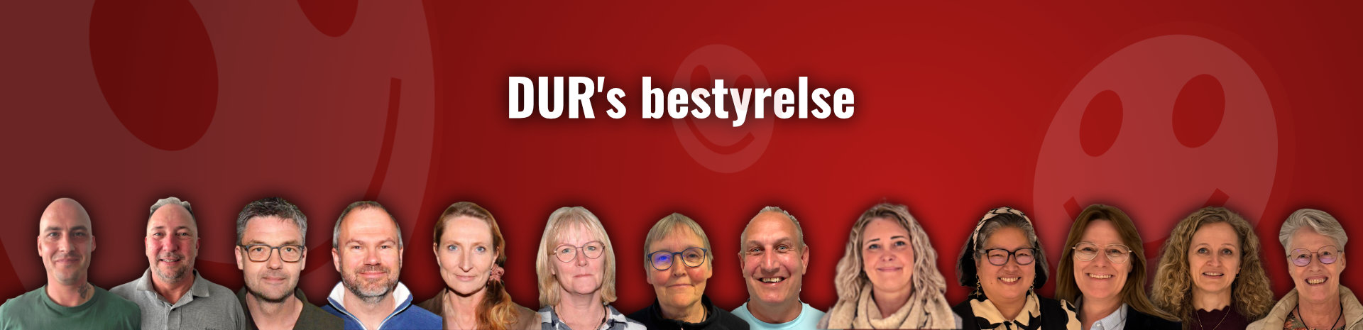 Titelbillede med overskriften "DURs Bestyrelse" og med billeder af alle bestyrelsesmedlemmerne nedenunder