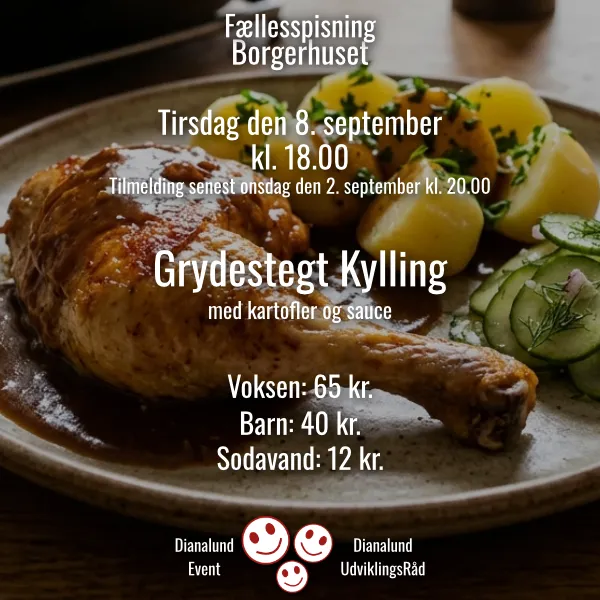 Fællesspisning - Voksen - Grydestegt kylling med kartofler og sauce