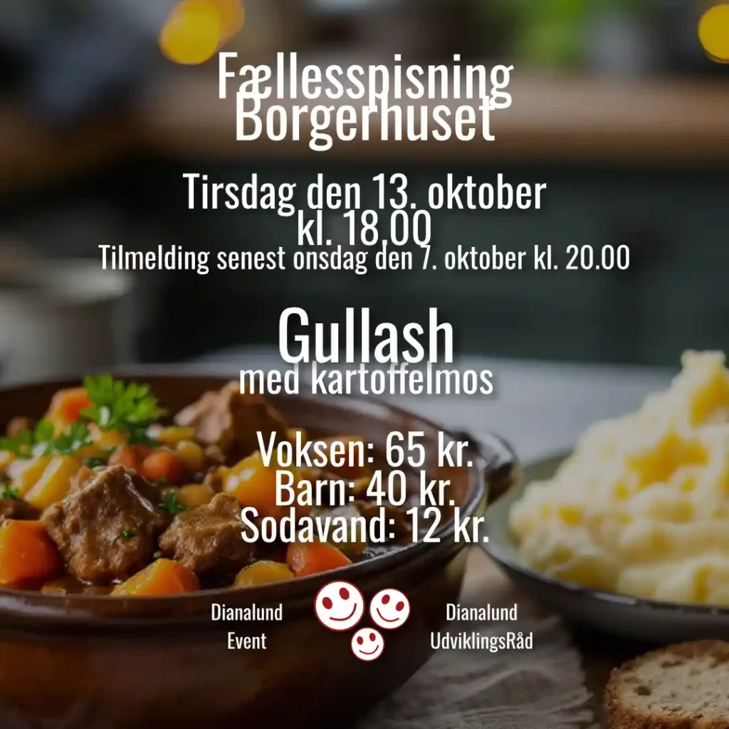 Fællesspisning - Voksen - Gullash med kartoffelmos
